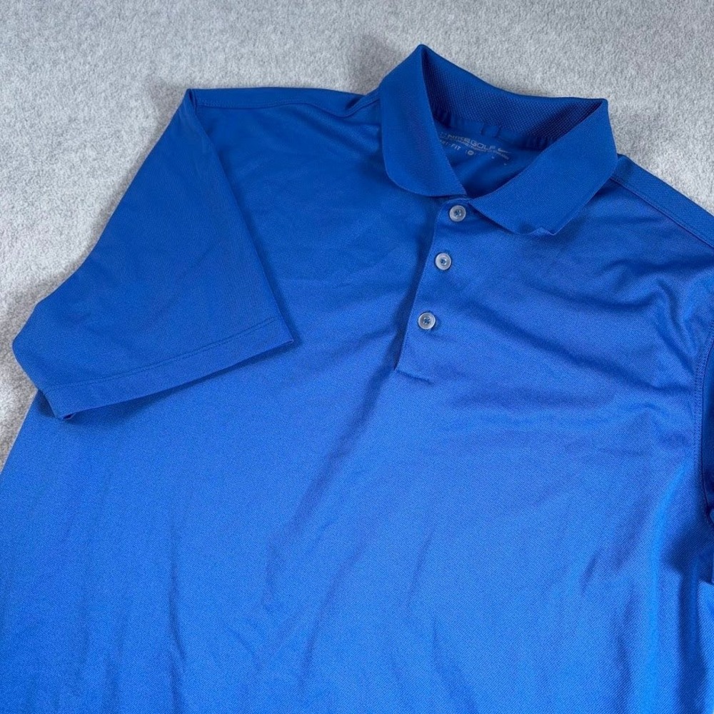 Nike Golf Dri-FIT Polo Shirt Mens M Blue Solid Short Sleeve Swoosh Logo